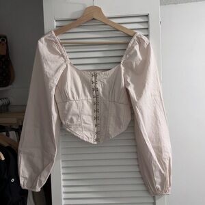 Romantic Cotton Corset Blouse | Long Sleeve | NWOT | Size S